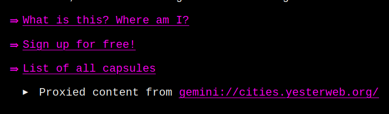 a screenshot of the Yesterweb Gemini proxy server
